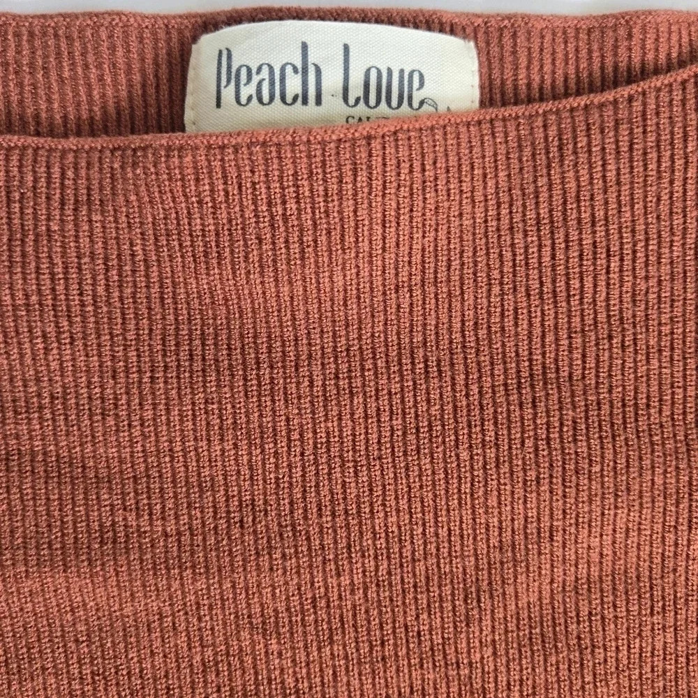 Peach Love terracotta orange sweater dress puff long sleeve knit sz M - Picture 6 of 10